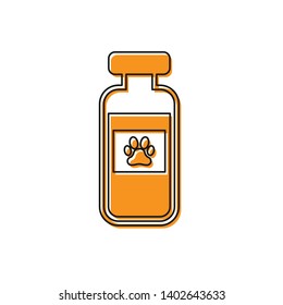 Orange Pets vial medical icon isolated on white background. Prescription medicine for animal. Vector Illustration