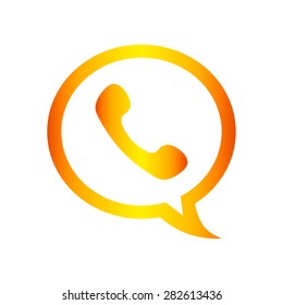 Orange phone handset in speech bubble flat icon on a white background. Call center vector illustration for web templates, banner, layout