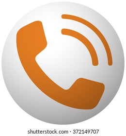 Orange Phone icon on sphere isolated on white background