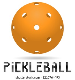 orange pickleball ball with shadow and pickleball lettering for icon or logo design. stock vector illustration