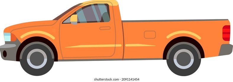 Orange Pickup Truck Icon. Flat Color Car