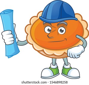 orange pie cartoon with architect mascot design.