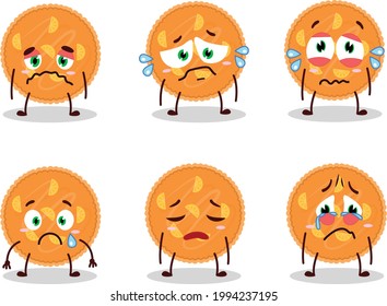 Orange pie cartoon character with sad expression. Vector illustration