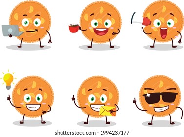 Orange Pie Cartoon Charakter mit verschiedenen Arten von Business-Emoticons. Vektorgrafik