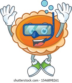 orange pie cartoon with diving mascot design.