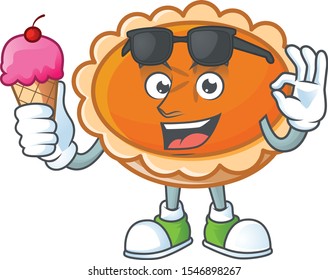 orange pie cartoon with ice cream mascot design.