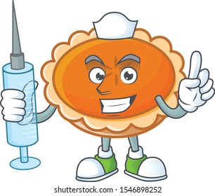 orange pie cartoon with nurse mascot design.