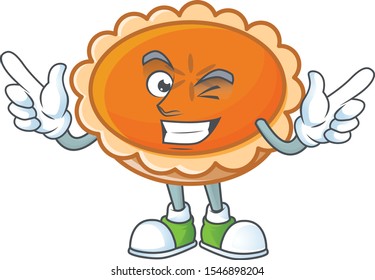 orange pie cartoon with wink mascot design.