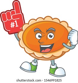 orange pie in the character with foam finger