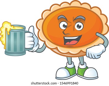 orange pie with holding juice character on white background.