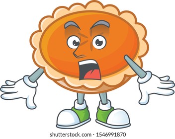 orange pie with surprised character on white background.