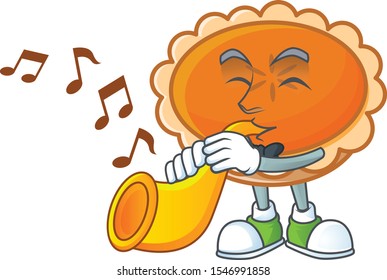 orange pie with trumpet character on white background.