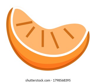 trozo de naranja o mandarina, trozo de cítricos, fruta dulce de verano aislada en blanco, simple icono vectorial, producto ecológico ecológico natural fresco, dieta, vegetariano, alimentos jugosos maduros, vitaminas, alimentación saludable
