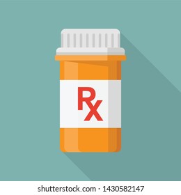 Orange pill bottle with medical prescription RX symbol