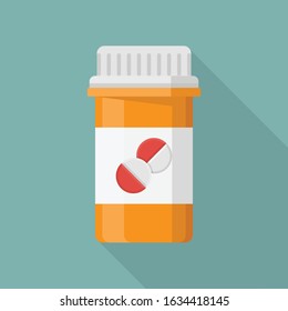 Orange pill bottle with pill tablets depicted on label