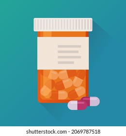 Orange pill box with capsules (flat design)