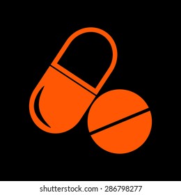 Orange pills  - vector icon on a black background