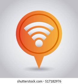 orange pin with wireless icon inside over white background. vector illustration