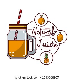 orange pineapple mango fruit and glass jar natural juice