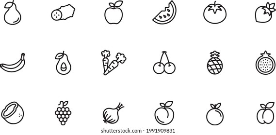 Orange, Pineapple, Peach, Grape icons vector design 