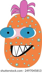Orange Pineapple with stars, large eyes, and teeth. Suitable for fantasy illustrations, childrens books, and whimsical designs. Cute and playful character design.