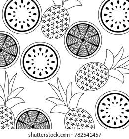 orange pineapple and watermelon fruit seamless pattern