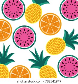 Orange Pineapple And Watermelon Fruit Seamless Pattern