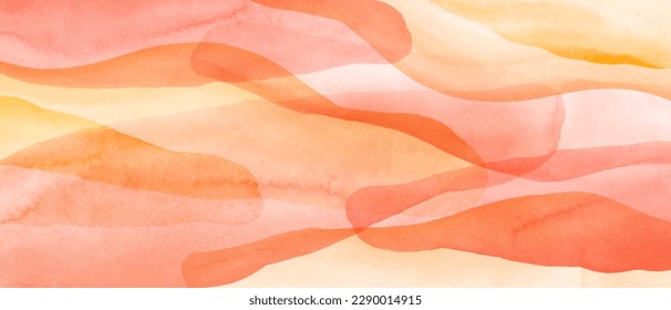 Orange, pink, beige, red watercolor abstract forms with golden lines. Elegant background for card, backdrop, banner, texture, fabric print.