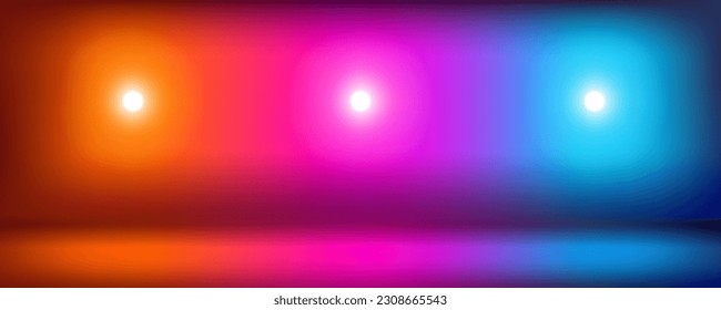 Fondo de luz azul naranja rosado, luces de neón en estudio o habitación de discoteca, sentir la emoción o entretenimiento de la fiesta o celebración festiva.