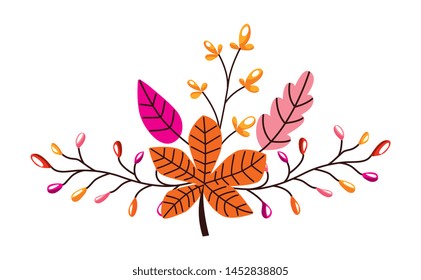 orange and pink branch leaves autumn isolated. Vector illustration