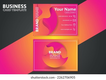 Orange and pink business card template with flowing liquid shapes, amoeba forms. Abstract dynamic gradient graphic elements in modern style. 