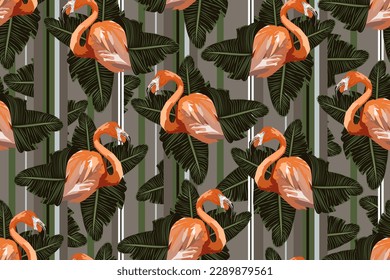 ORANGE PINK EXOTIC FLAMINGOS FASHIONABLE SEAMLESS VECTOR PATTERN FOR DESIGN AND DECORATION