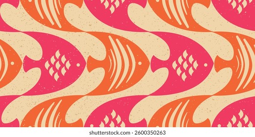 Orange and pink fish, alternating. Granular surface and fish.