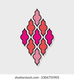 Orange and pink geometrical tiles emblems set wall art decoration icons with drop shadow on light gray background