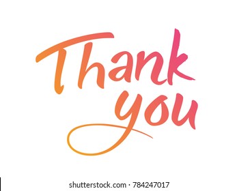 The orange and pink gradient isolated hand writing word THANK YOU on white background
