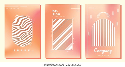 Orange and pink gradient mesh background with abstract frame and ornament copy space. Modern vertical backdrop design for poster, banner, leaflet, pamphlet, flyer, cover, or magazine.