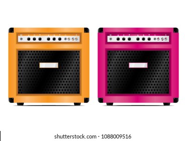 Orange and Pink Guitar Amplifier on white  background. vector illustration/eps10