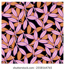 orange and pink leaf pattern on black background