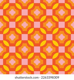 Orange and pink retro geometric tiles seamless pattern design vector