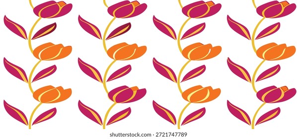 Diseño sin fisuras de patrón floral de tulipán naranja y rosa