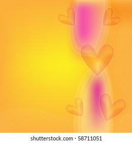 Orange and pink vector background with hearts