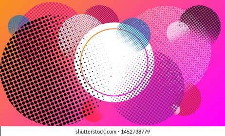 Orange Pink Vector textured with colored dots, oval. Colored illustrations with a rounded oval in the center, dotted line. The template can be used for websites. As the back background of your work.