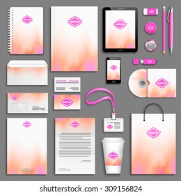 Orange, pink and white corporate identity template set. Business stationery mock-up with logo. Branding design. 