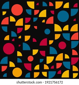 Orange Pink Yellow and Blue Quarters and circles pattern. Vector pattern colorful.