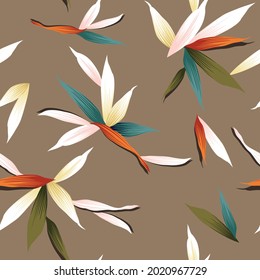 orange pink yellow and green vector stock leaf pattern on brown background