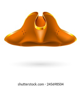 Orange pirate cocked hat on white background  