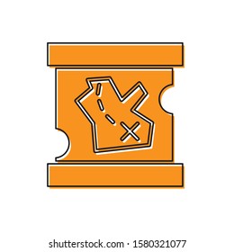 Orange Pirate treasure map icon isolated on white background.  Vector Illustration