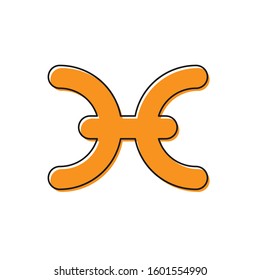 Orange Pisces zodiac sign icon isolated on white background. Astrological horoscope collection.  Vector Illustration