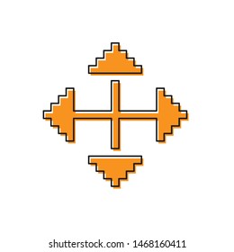 Orange Pixel arrows in four directions icon isolated on white background. Cursor move sign.  Vector Illustration
