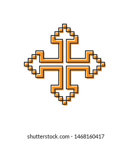 Orange Pixel arrows in four directions icon isolated on white background. Cursor move sign.  Vector Illustration